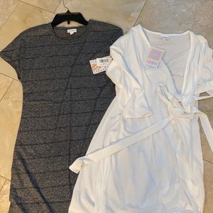 XS Maria long maxi dress and XS white Michelle wrap dress